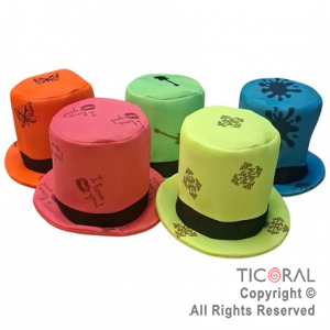 SOMBRERO GALERA BAJA FLUO FANTASIA CON CINTA COLORES SURTIDOS x 1